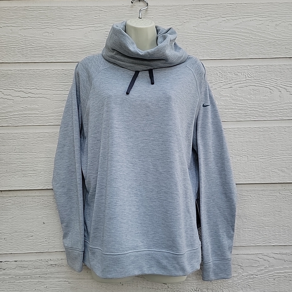 Nike Sweater Women’s Medium Funnel Cowl Neck Pullover Dri Fit Drawstring Gray